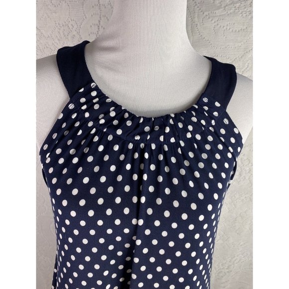 Navy Blue White Polka Dot Women's Dress Size 4 Sleeveless Career En Focus Studio - Picture 2 of 8